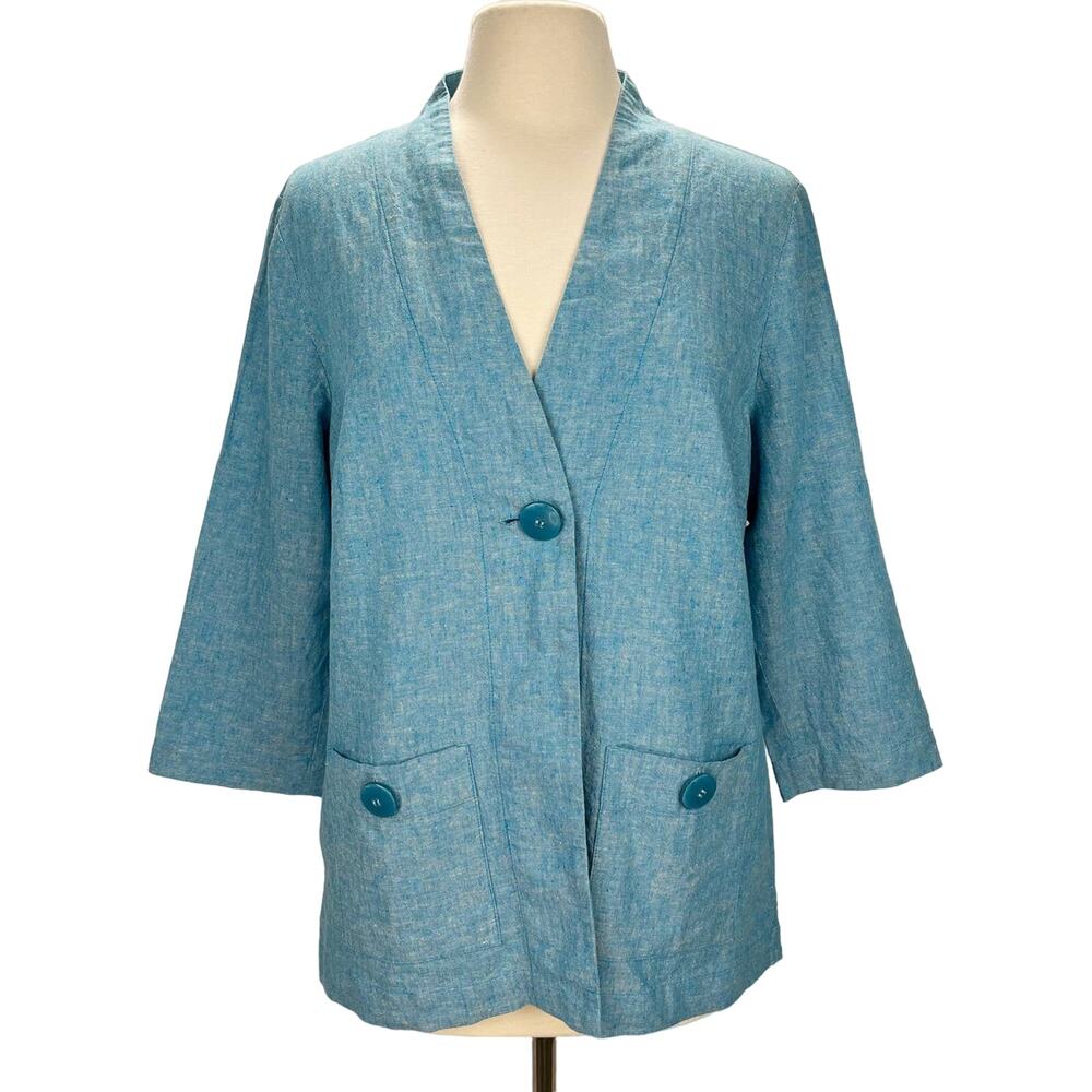 NWT VTG NORM THOMPSON | Blue Linen & Cotton Blend Lightweight Blazer | Women's